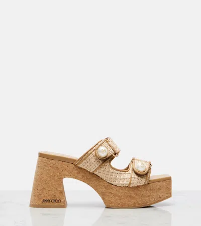 Jimmy Choo Fayence 95 Raffia Dual-strap Platform Sandals