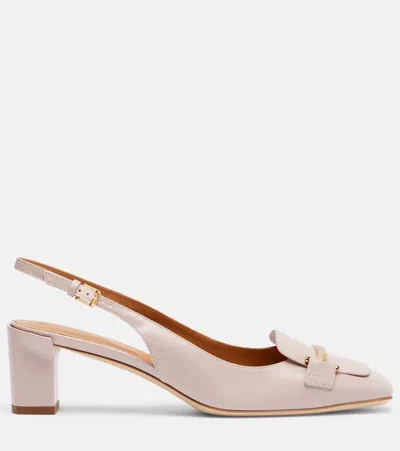 Tod's Square Toe Leather Pumps With Metal Bar