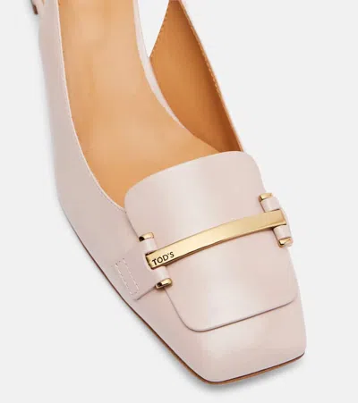 Tod's Square Toe Leather Pumps With Metal Bar