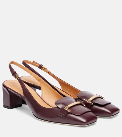Tod's Chunky Heel Buckle Square Toe Pumps In Brown