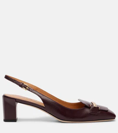 Tod's Chunky Heel Buckle Square Toe Pumps In Brown