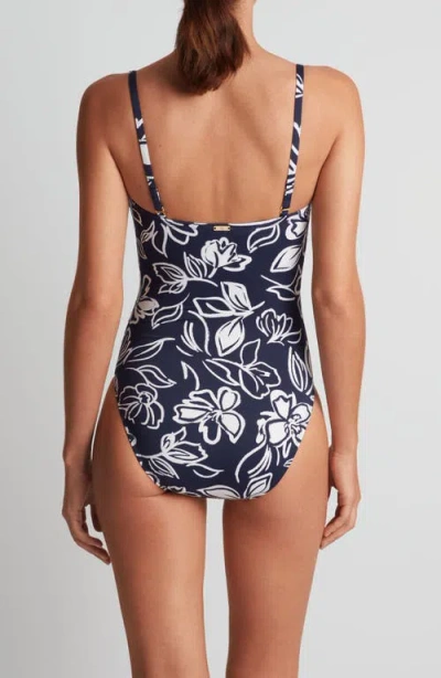 Ralph Lauren One-piece Women Blue Allora Floral U-wire Swimsuit Buu426 In Animal Print