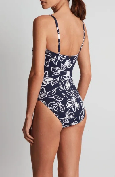 Ralph Lauren One-piece Women Blue Allora Floral U-wire Swimsuit Buu426 In Animal Print