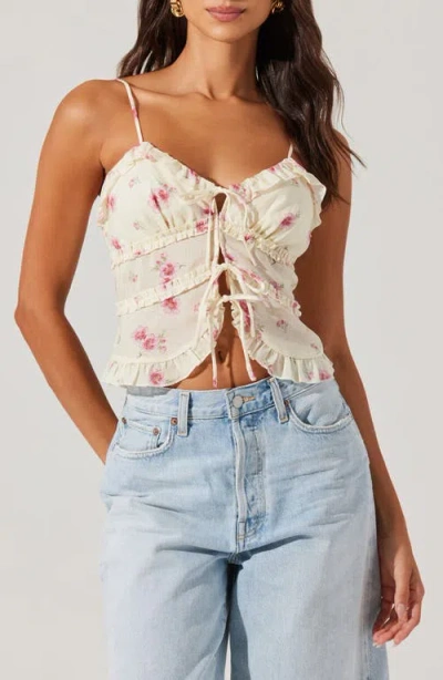 Astr The Label Islah Floral Ruffle Tie Front Crop Camisole In Multi