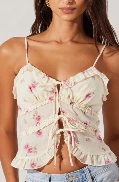 Astr The Label Islah Floral Ruffle Tie Front Crop Camisole In Multi