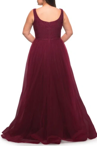 La Femme A-line Tulle And Lace Plus Size Gown With Slit