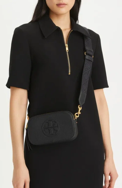 Tory Burch Miller Mini Logo Lambskin Crossbody Bag In Black