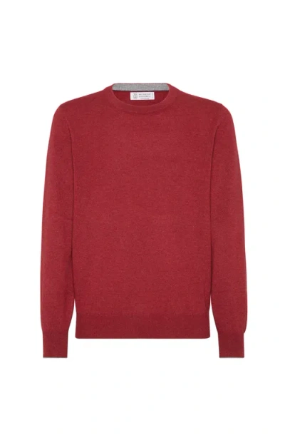 Brunello Cucinelli Cashmere Crew Neck Sweater In Red