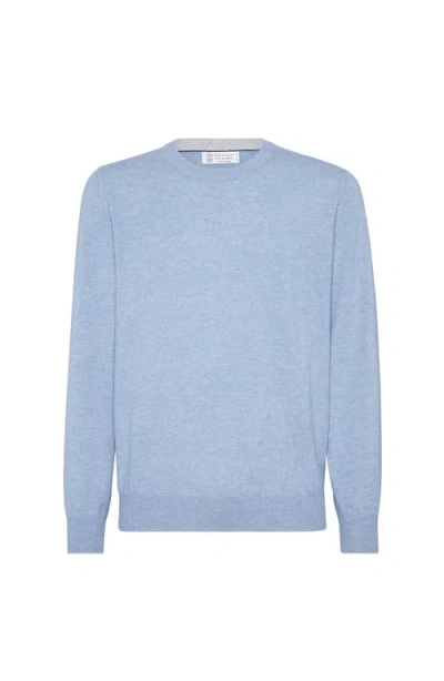 Brunello Cucinelli Cashmere Crew Neck Sweater Clothing In Blue