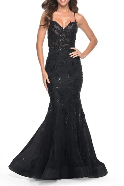 La Femme Mermaid Prom Dress With Sequin Beaded Applique