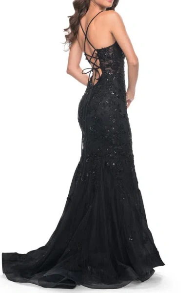 La Femme Mermaid Prom Dress With Sequin Beaded Applique