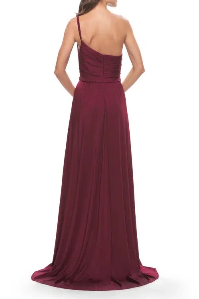 La Femme Chic One Shoulder Long Jersey Gown With Defined Waist