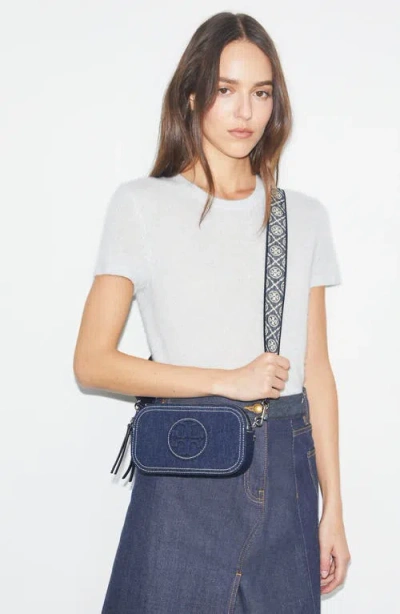 Tory Burch Mini Miller T Monogram Denim Crossbody Bag