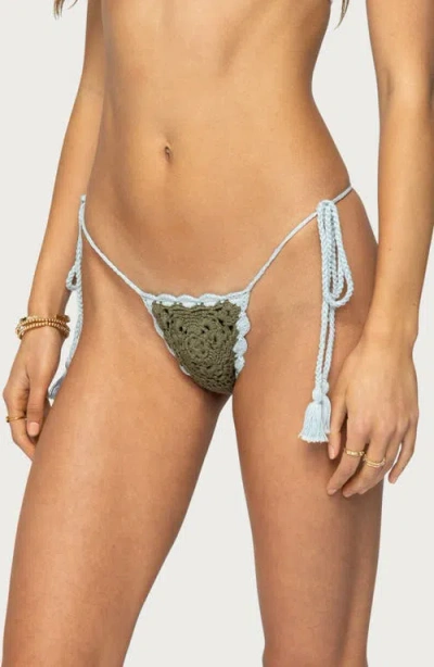 Edikted Crochet String Bikini Bottoms In Green