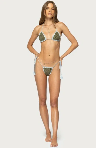 Edikted Crochet String Bikini Bottoms In Green