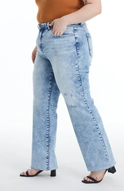 Bayeas Plus Size High Rise Wide Leg Jeans With Raw Hem