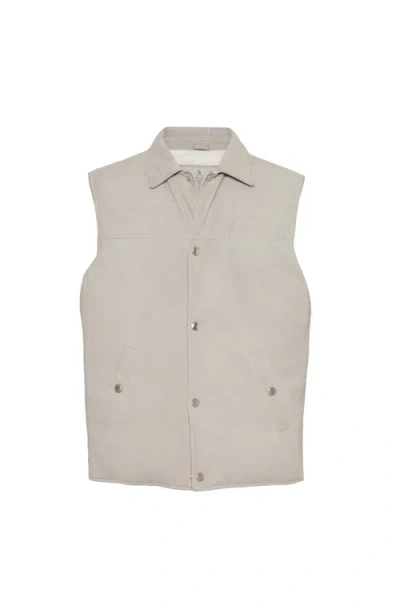 Brunello Cucinelli Leather Vest With Sleeveless Design And Slip Pockets