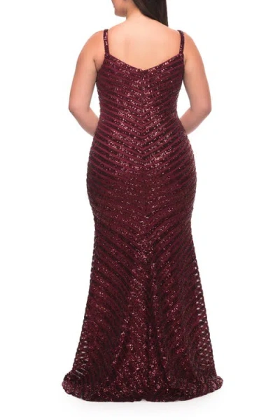 La Femme Thick Line Sequin Print Plus Size Gown With V-neck
