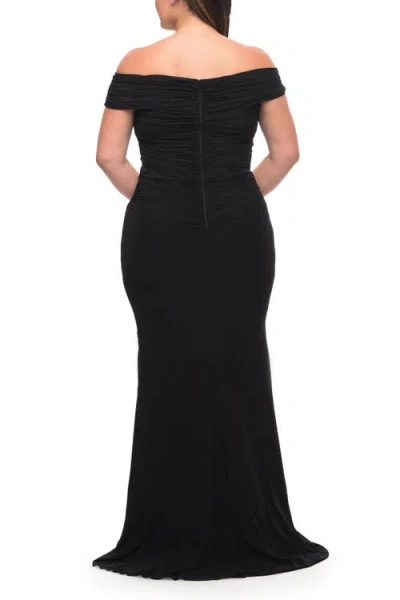 La Femme Long Net Jersey Plus Dress With Bodice Design