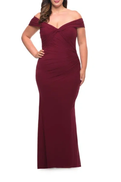 La Femme Long Net Jersey Plus Dress With Bodice Design