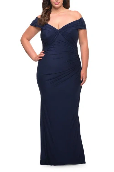 La Femme Long Net Jersey Plus Dress With Bodice Design