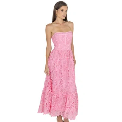 Akalia Amelia Lace Bustier Midi Dress Guipure Lace In Pink