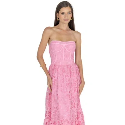 Akalia Amelia Lace Bustier Midi Dress Guipure Lace In Pink