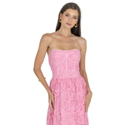Akalia Amelia Lace Bustier Midi Dress Guipure Lace In Pink