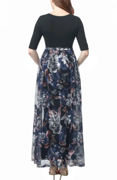 Kimi & Kai Annabelle V-neck Mesh Print Maternity Maxi Dress