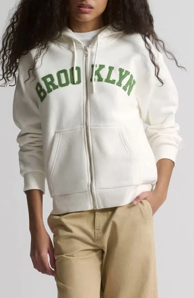Brooklyn Industries Logo Front Zip Hoodie In White