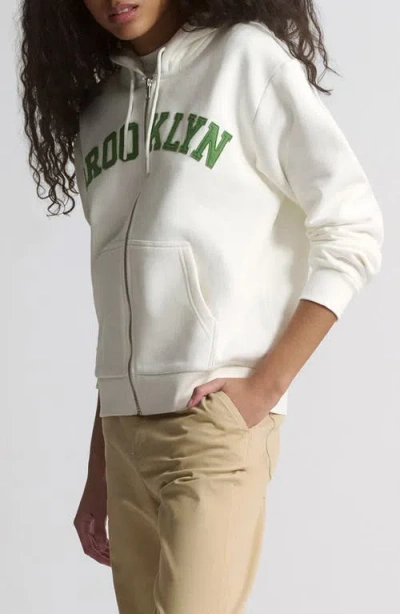 Brooklyn Industries Logo Front Zip Hoodie In White