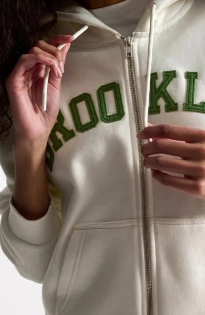Brooklyn Industries Logo Front Zip Hoodie In White