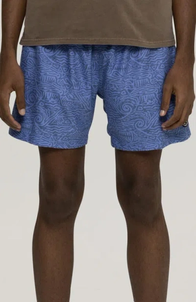 Maui And Sons Maui & Sons Doodle Print Microfiber Swim Trunks In Blue
