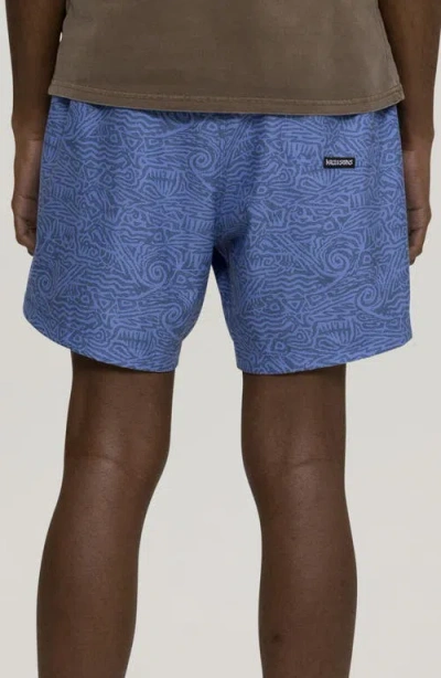 Maui And Sons Maui & Sons Doodle Print Microfiber Swim Trunks In Blue