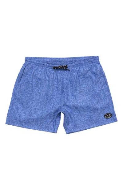 Maui And Sons Maui & Sons Doodle Print Microfiber Swim Trunks In Blue