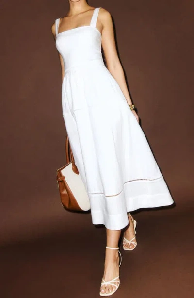 Reformation Womens Everett Square-neck Linen Midi Dress White