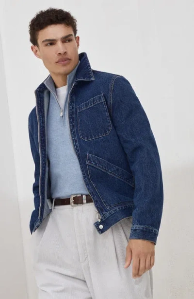 Brunello Cucinelli Classy High Collar Cashmere Sweater In Blue