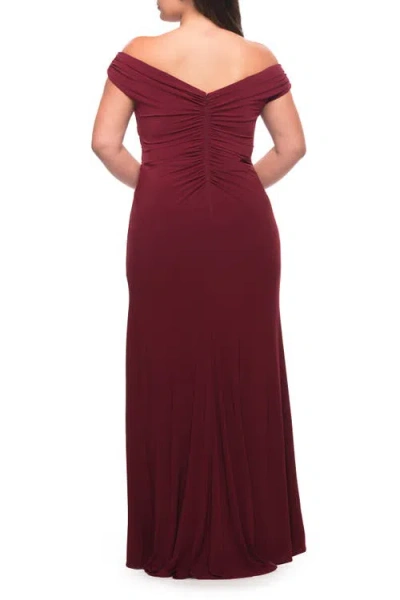La Femme Matte Jersey Long Plus Dress With Ruching And Slit