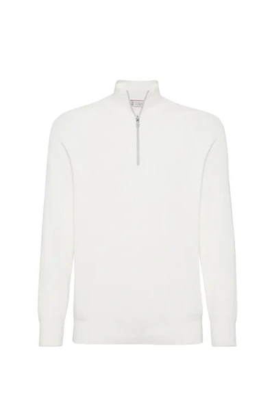 Brunello Cucinelli White Turtleneck Sweater With Zip