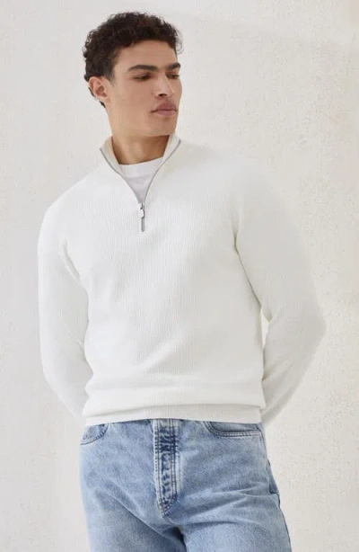 Brunello Cucinelli White Turtleneck Sweater With Zip