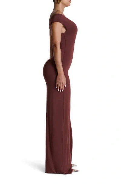 Naked Wardrobe Smooth Off The Shoulder Wide Leg Jumpsuit In Burgundy