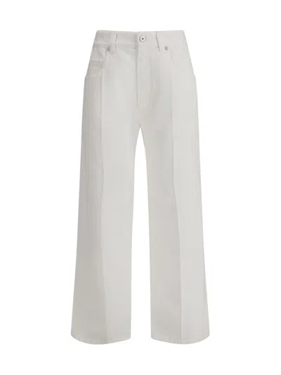 Brunello Cucinelli White Jeans With Wide Leg And Monil Detail On The Rear In Denim Woman In White