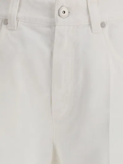 Brunello Cucinelli White Jeans With Wide Leg And Monil Detail On The Rear In Denim Woman In White