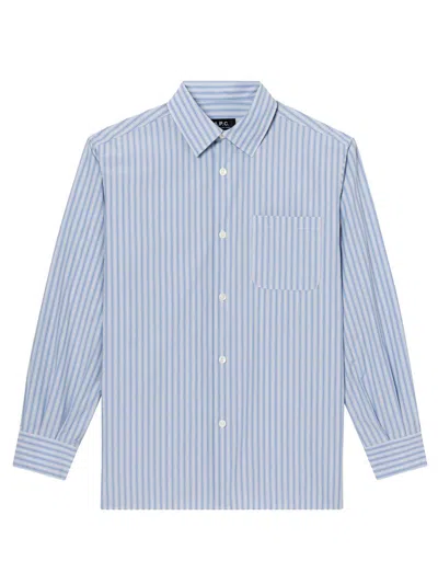 Apc Striped Sela Shirt With Chest Pocket In Black
