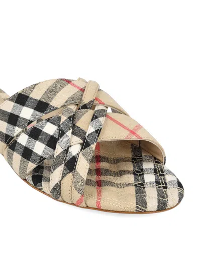 Burberry Beige Check Cabana Slides In Gold