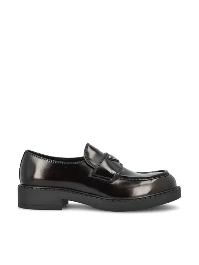 Prada Loafers Brushed Leather Elastic Gusset In Black