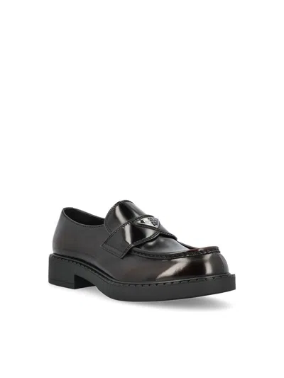 Prada Loafers Brushed Leather Elastic Gusset In Black