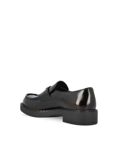 Prada Loafers Brushed Leather Elastic Gusset In Black