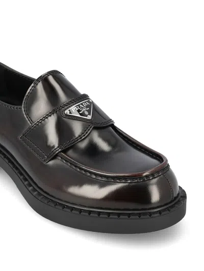 Prada Loafers Brushed Leather Elastic Gusset In Black