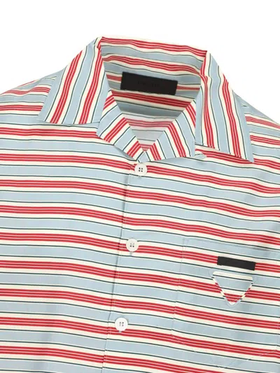 Prada Embroidered Chest Pocket Cotton Blend Shirt In Multi